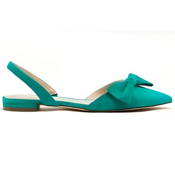 Ann Taylor Green Jacy Bow Suede Slingback Flats Size ! NEW ! US 8 - Picture 1 of 2
